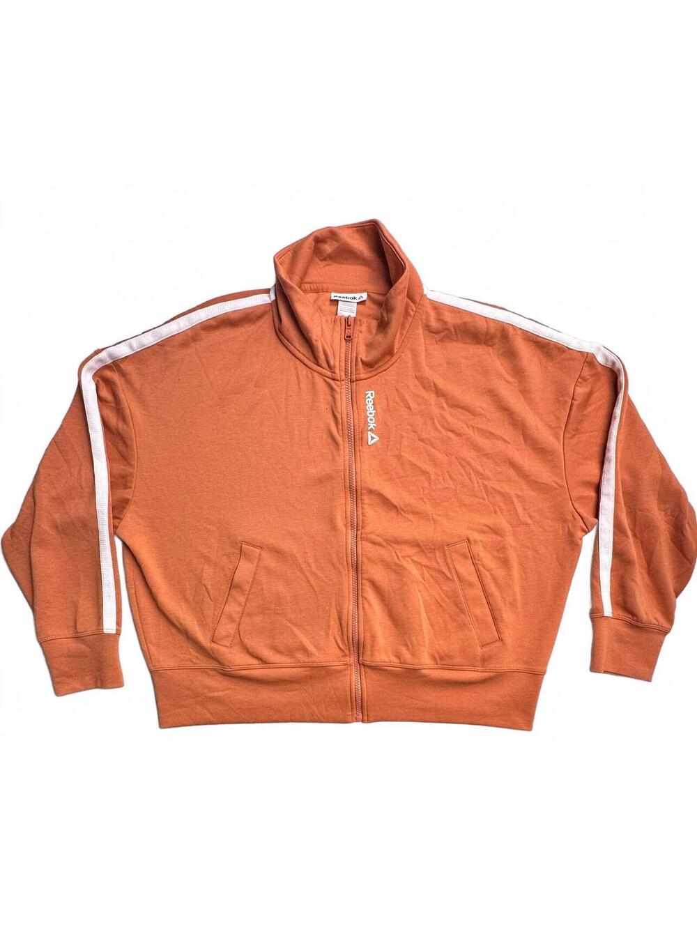 Reebok Track Jacket Size Large Rust Orange Full Zip Striped - Picture 3 of 8